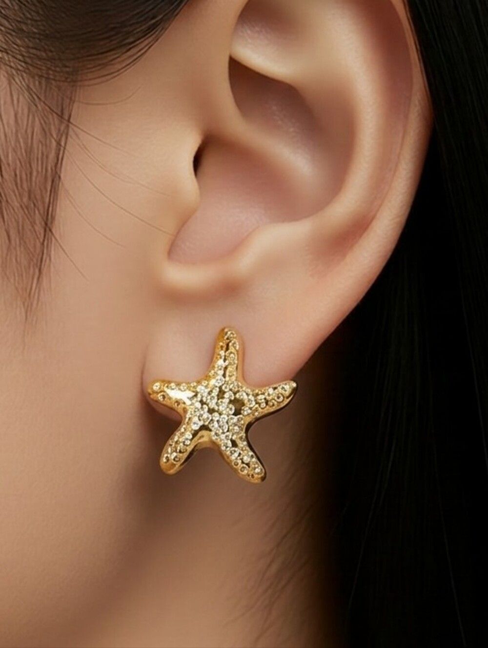 Gold Starfish Stud Earrings Textured Sea Star Coastal Beach Jewelry Vacation